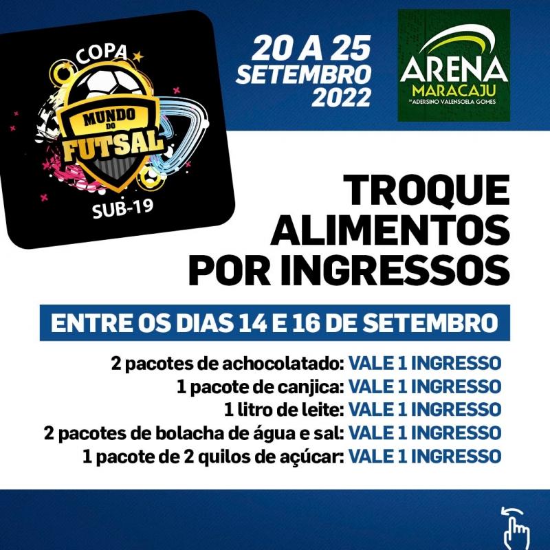 Ingressos da Copa do Mundo de Futsal na Arena Maracaju poderão ser adquiridos com alimentos que serão destinados para Campanha Café Solidário