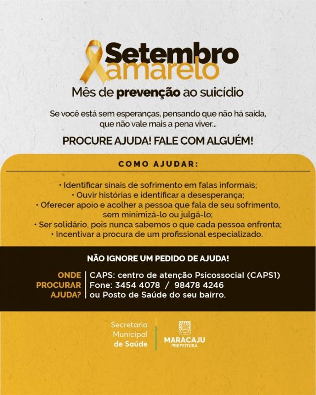No “Setembro Amarelo”, Prefeitura de Maracaju terá diversas ações voltadas a Prevenção ao Suicídio