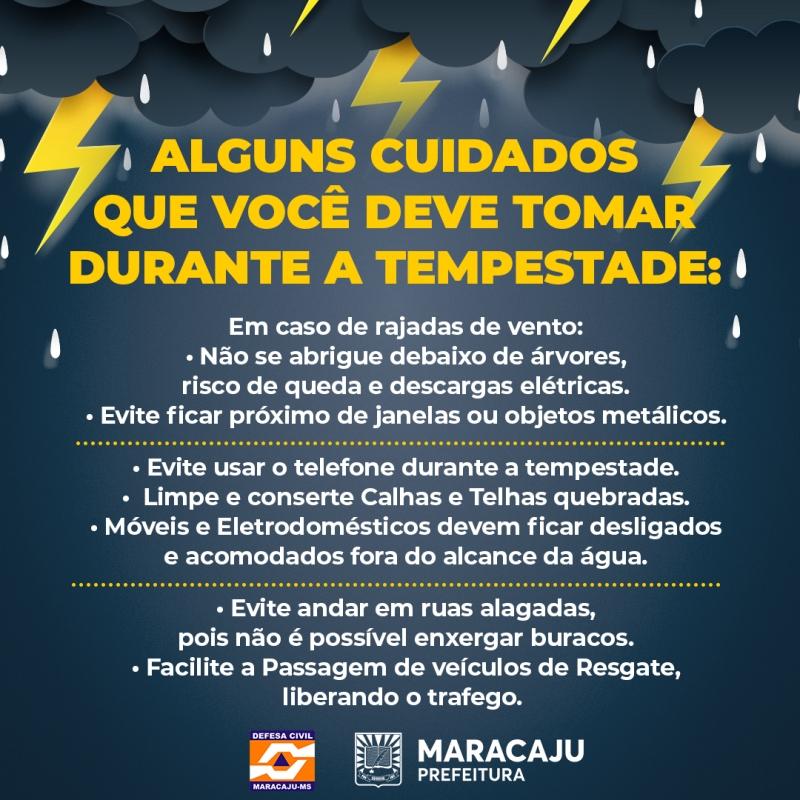 A Prefeitura de Maracaju alerta para Tempestade com ventos intensos de 60-100km/h