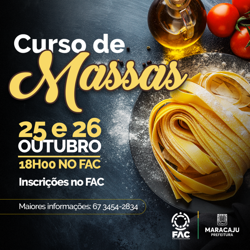 Prefeitura de Maracaju abre inscrições para Cursos de Massas e Risotos