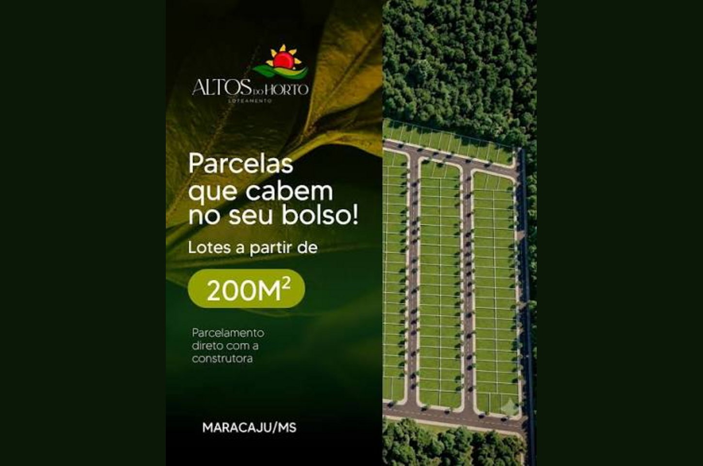 Altos do Horto, em Maracaju, anuncia terrenos a partir de 200 m² e parcelamento direto com a construtora. Imagem ilustrativa do empreendimento